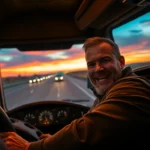 The truckers voice is vital; this image shows a confident trucker sharing their real experiences inside a modern truck cab, highlighting the importance of driver input.
