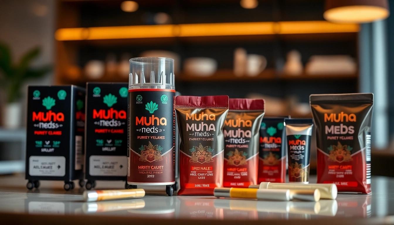 Showcase of authentic Muha Meds carts in clear packaging, highlighting purity and vibrant terpene profiles, appealing to cannabis enthusiasts and emphasizing product authenticity.