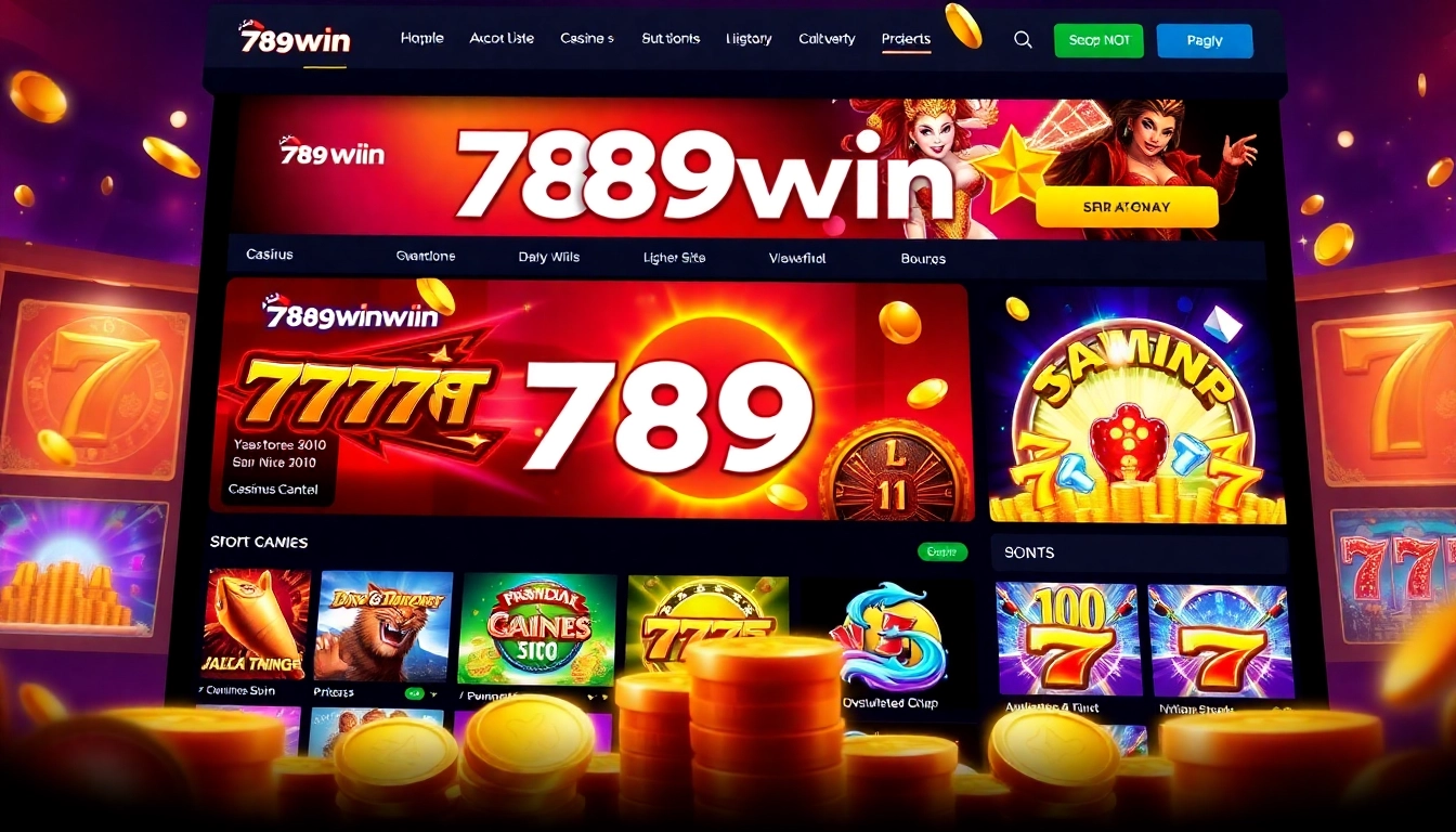 789win online casino branding with colorful slot machines and gaming symbols, attracting players to trusted betting experiences.
