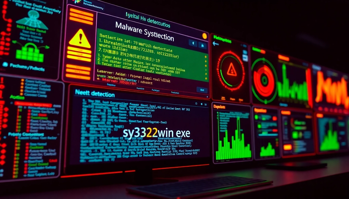 Secure cybersecurity interface showing sys32win.exe malware alert to highlight threats on https://sys32win.com/ for enhanced system protection.