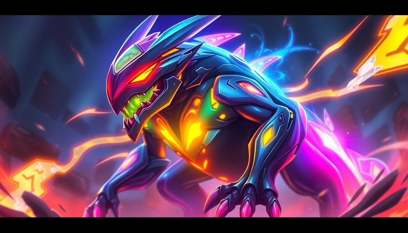 Close-up of 789f.monster revealing intricate details, aggressive stance, vibrant hue, and an electrifying environment for engaging visual storytelling.