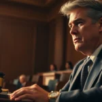 Watch a dedicated 마약변호사 passionately defending a client in a courtroom, showcasing expertise in drug cases.