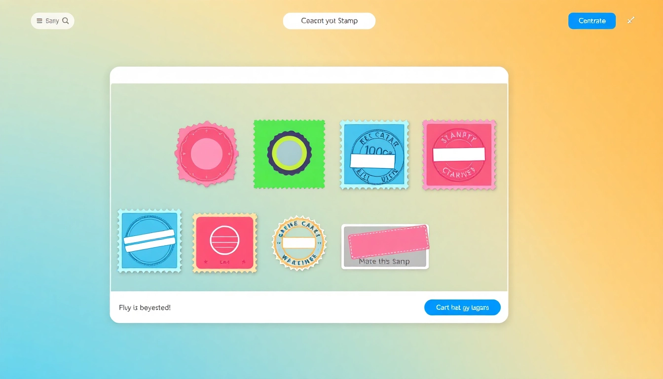 Create custom pieczątki in a user-friendly online design interface showcasing diverse styles and colors.