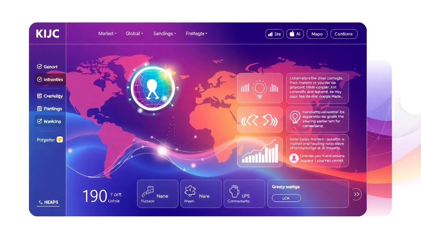 KJC branding with global digital interface showcasing AI-driven entertainment and user