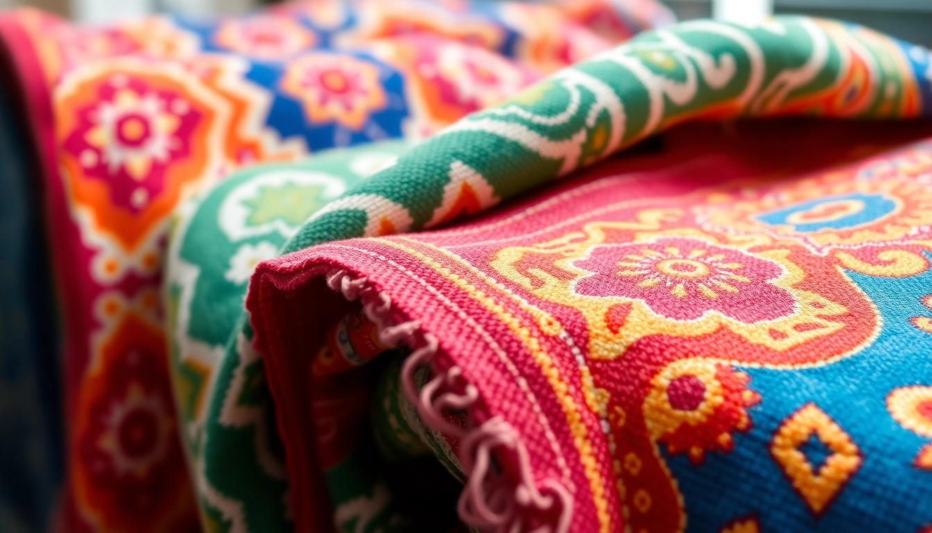 High-quality towel export from Pakistan featuring colorful, textured towels displayed in a manufacturing environment for global markets.