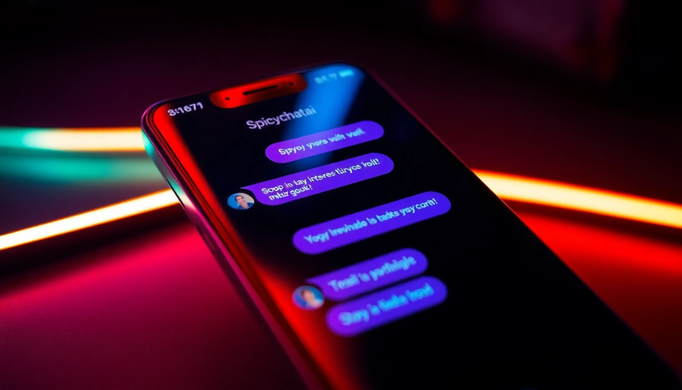 Interactive spicychatai app on a smartphone screen showcasing lively, realistic conversation with colorful visuals for engaging roleplay.