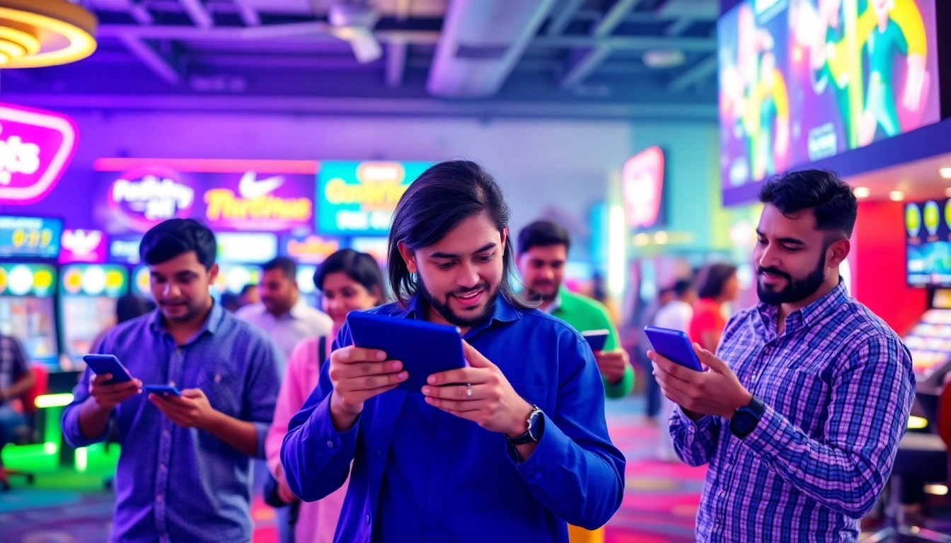 Fairplay online sports betting platform in India with players placing bets on mobile devices, representing trust and excitement.