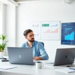 Web developer improving page load speed with testing tools in a modern office setting to boost