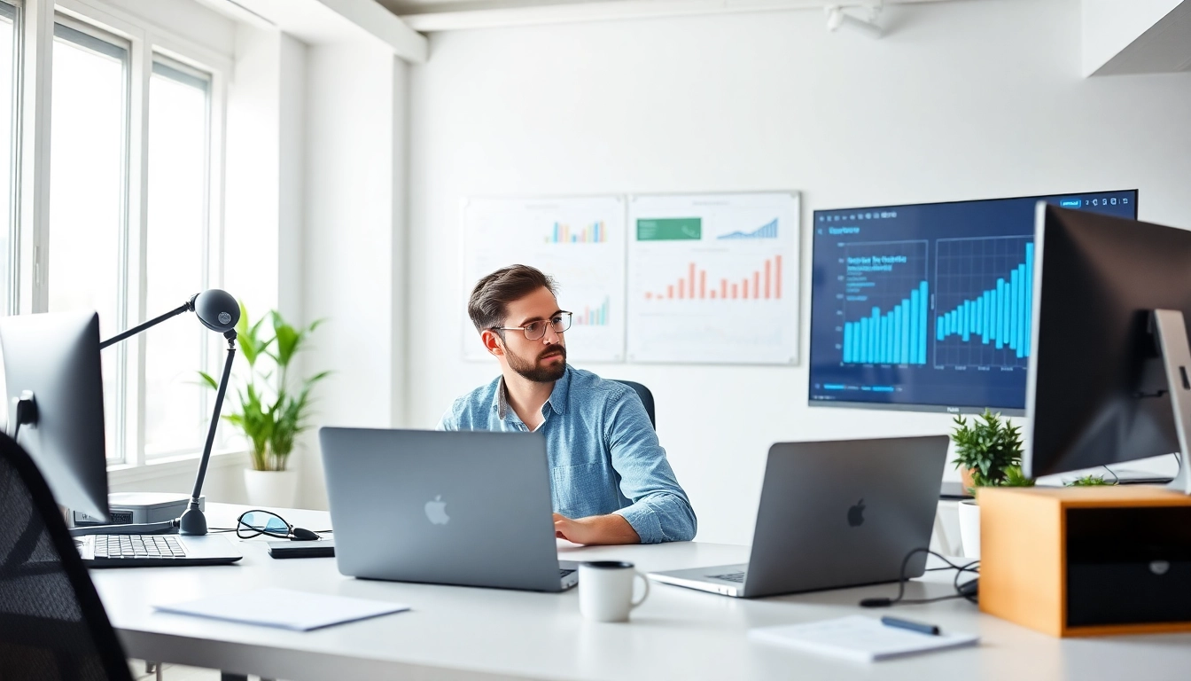 Web developer improving page load speed with testing tools in a modern office setting to boost