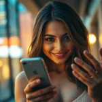 Plans culs Woman sending nude messages on phone, modern and discreet interaction visuals