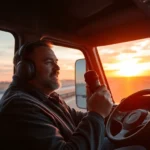 Truckers voice in focus as a professional driver uses a microphone inside the truck cabin