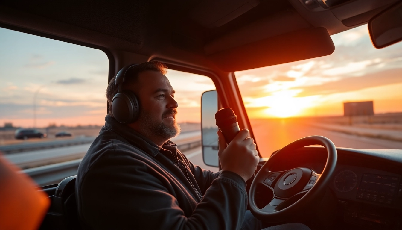Truckers voice in focus as a professional driver uses a microphone inside the truck cabin