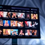 Screenshot of a modern adult entertainment website homepage with colorful video thumbnails and sleek interface design.