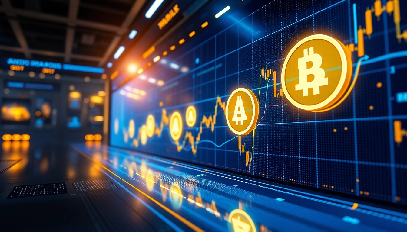 Aicoin digital cryptocurrency logo displayed on a high-tech trading interface for financial analysis