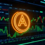 Professional analyzing AICoin blockchain data on a sleek digital trading dashboard for market