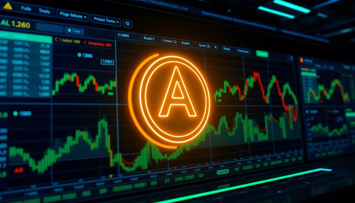 Professional analyzing AICoin blockchain data on a sleek digital trading dashboard for market